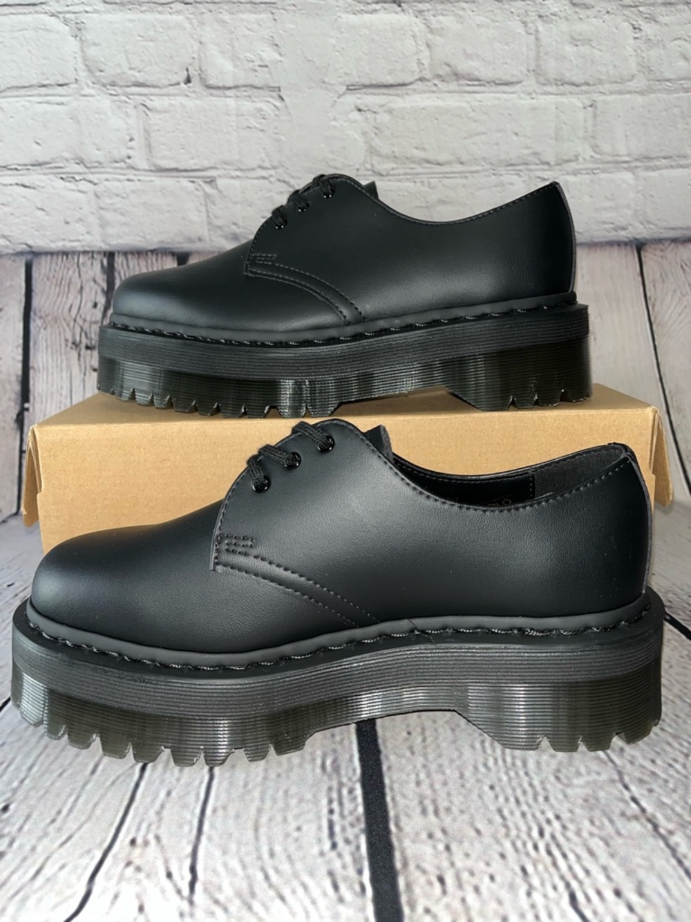 NWT Dr. Martens 1461 Vegan Mono Felix Platform Black Shoes Size 8 - Picture 3 of 12